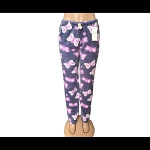 Ladies Plush Pajama Bottoms Purple Butterfly L/XL